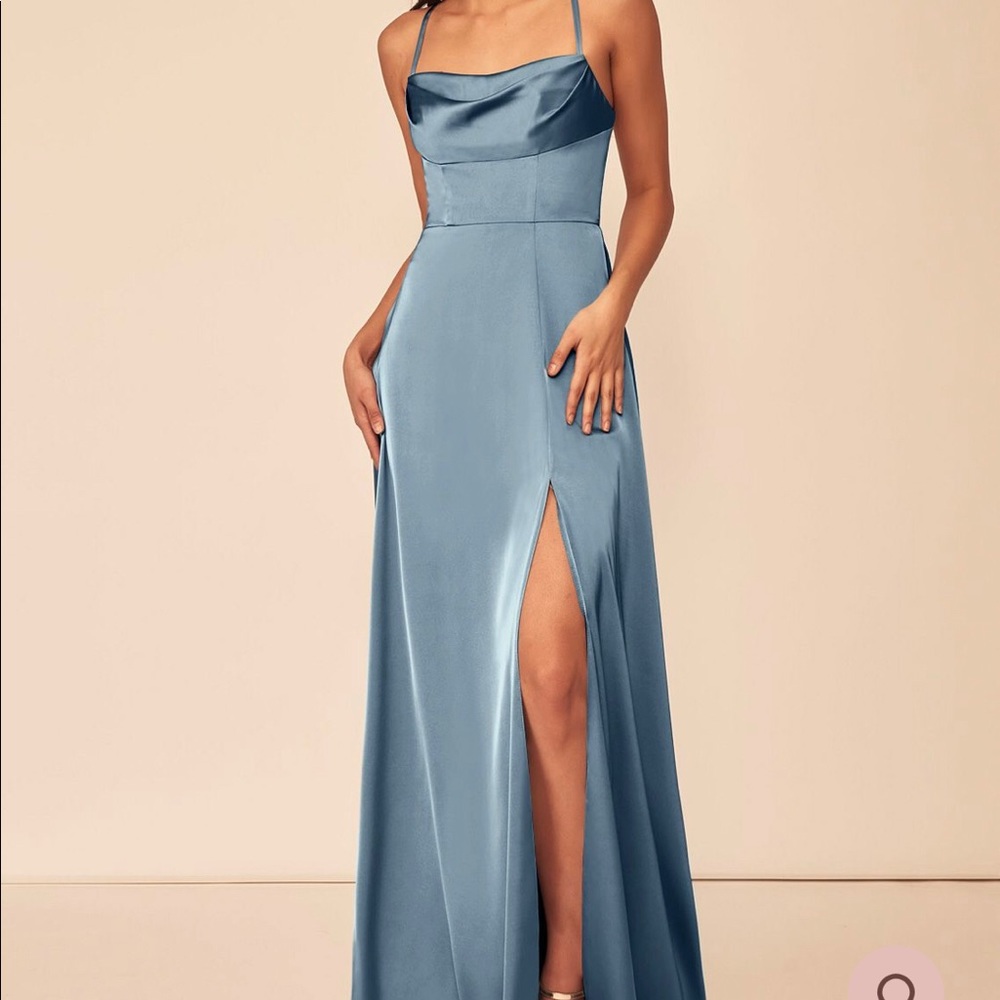 Dusty Blue Satin Stretch Bridesmaid Dress